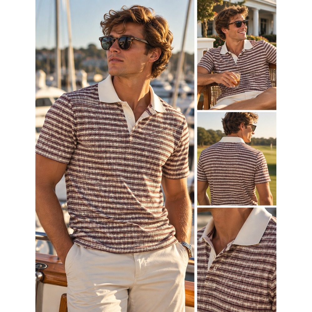 Tallia Orange Sport Men's XL Regular Burgundy/White Striped Short Sleeve Polo
